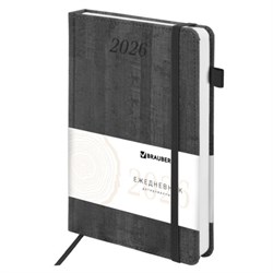 Ежедневник датированный 2026 А5 138x213 мм, BRAUBERG "Wood", под кожу, держатель для ручки, серый, 117108 - фото 14988572