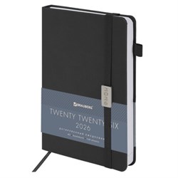 Ежедневник датированный 2026, А5, 138x213 мм, BRAUBERG "Control", под кожу, держатель для ручки, черный, 117126 - фото 14988590