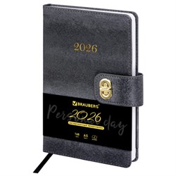Ежедневник датированный 2026 А5 138х213 мм, BRAUBERG "Elegant", под кожу, застежка, черный, 117368 - фото 14988714