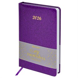 Ежедневник датированный 2026 А5 138x213 мм BRAUBERG Sparkle, под кожу, блестки, фиолетовый, 117438 - фото 14988763