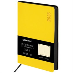 Ежедневник датированный 2026 А5 138x213 мм, BRAUBERG "Metropolis Mix", под кожу, гибкий, желтый, 117441 - фото 14988766