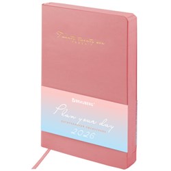Ежедневник датированный 2026, А5, 138x213 мм, BRAUBERG "Pastel", под кожу гибкий, розовый, 117463 - фото 14988788