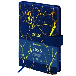 Ежедневник датированный 2026 А5 138x213 мм, BRAUBERG "Goldy", под кожу, цветной срез, синий, 117472 - фото 14988797