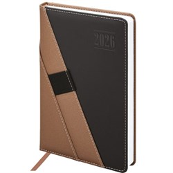 Ежедневник датированный 2026, А5, 138х213 мм, BRAUBERG "Swirl", под кожу, держатель для ручки, коричневый, 117480 - фото 14988805