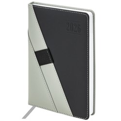 Ежедневник датированный 2026, А5, 138х213 мм, BRAUBERG "Swirl", под кожу, держатель для ручки, серый, 117482 - фото 14988807