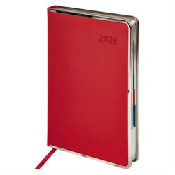 Ежедневник датированный 2026 А5 148х218 мм, GALANT "Infinity Silver", под кожу, красный, 117497 - фото 14988822