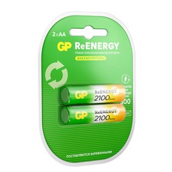 Батарейки аккумуляторные GP ReEnergy Ni-Mh пальчиковые КОМПЛЕКТ 2 шт., AA (HR6), 2000 mAh, 210AAHCRGY, 210AAHCRGY-2CRC - фото 14999059