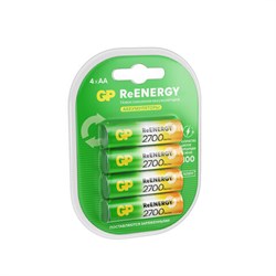 Батарейки аккумуляторные GP ReEnergy Ni-Mh пальчиковые КОМПЛЕКТ 4 шт., АА (HR6), 2600mAh, 270AAHCRGY, 270AAHCRGY-2CRC - фото 14999063