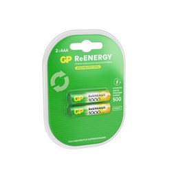 Батарейки аккумуляторные GP ReEnergy Ni-Mh мизинчиковые КОМПЛЕКТ 2 шт., ААА (HR03), 950 mAh, 100AAAHCRGY, 100AAAHCRGY-2CR - фото 14999065