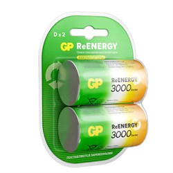 Батарейки аккумуляторные GP ReEnergy Ni-Mh КОМПЛЕКТ 2 шт., D (HR20), 3000 mAh, 300DHCRGY-2CRCB2 - фото 14999069