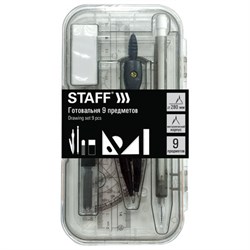 Готовальня STAFF "College" 9 предметов: циркуль 120 мм, чертежные принадлежности, механический карандаш, пластиковый пенал, 210863 - фото 15003266