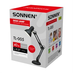 Настольная лампа-светильник SONNEN TL-005, подставка, 40 Вт, Е27, черный, высота 50 см, 237646 - фото 15003271