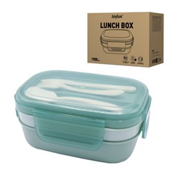 Ланч-бокс контейнер, 3 секции, 8 отделений, 1,9 л, ложка, вилка, нож, 10х21х14 см, мятный, JOYLUX (ДЖОЙЛЮКС), 609350 - фото 15009674