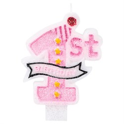 Свеча-цифра для торта "1 годик", розовая, 9,5 см, ЗОЛОТАЯ СКАЗКА, в блистере, 591444 - фото 15023179