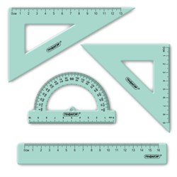 Набор чертежный ПИФАГОР (линейка 16 см, 2 треугольника, транспортир), прозрачный, пастельные цвета, ассорти, 210855 - фото 15032747