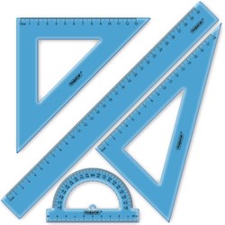 Набор чертежный большой ПИФАГОР (линейка 30 см, 2 треугольника, транспортир), прозрачный, неоновый, ассорти, 210856 - фото 15032748