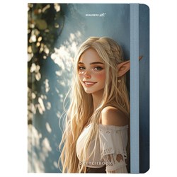 Скетчбук, белая бумага 80 г/м2, 145х203 мм, 80 л., резинка, твердый, BRAUBERG ART, "Эльфийка", 116892 - фото 15038964