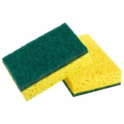 Губки для посуды 95x65х20 мм, ЦЕЛЛЮЛОЗНЫЕ + АБРАЗИВ, КОМПЛЕКТ 2 штуки, желтые/зеленый абразив, LAIMA, 700256 - фото 15039613