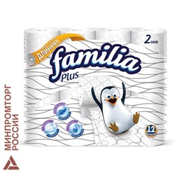 Бумага туалетная бытовая, спайка 12 шт., 2-слойная (12х20,4 м), FAMILIA PLUS, белая, 5080964 - фото 15054089