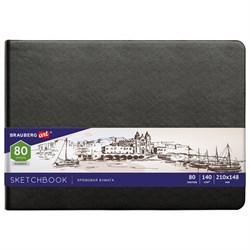 Скетчбук, слоновая кость 140 г/м2 210х148 мм, 80 л., КОЖЗАМ, резинка, BRAUBERG ART CLASSIC, черный, 113198 - фото 15054149
