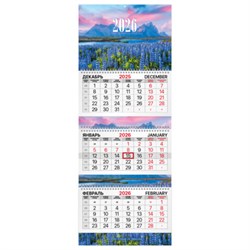 Календарь квартальный 2026 г., 3 блока, 3 гребня, бегунок, мелованная бумага, BRAUBERG EXTRA, "Люпины", 116825 - фото 15054314