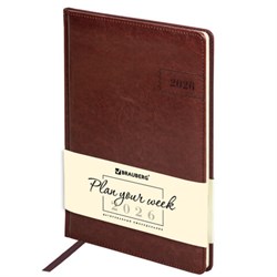 Еженедельник датированный 2026, БОЛЬШОЙ ФОРМАТ 210х297 мм, А4, BRAUBERG "Imperial", под кожу, коричневый, 117156 - фото 15054327