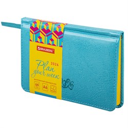 Еженедельник датированный 2026, МАЛЫЙ ФОРМАТ 95х155 мм, А6, BRAUBERG "Rainbow", под кожу, бирюза, 117189 - фото 15054336