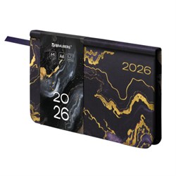 Еженедельник датированный 2026 МАЛЫЙ ФОРМАТ 95х155 мм, А6, BRAUBERG "Vista", под кожу "Black marble", 117203 - фото 15054350