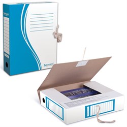 Папка архивная с завязками А4 (325х260 мм), 75 мм, до 700 листов, плотная, микрогофрокартон, СИНЯЯ, BRAUBERG, 124853 - фото 15054553
