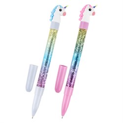 Ручка с топпером и блестками шариковая ЮНЛАНДИЯ "Единорог", детали ассорти, СИНЯЯ, пишущий узел 0,7 мм, 143791 - фото 15054780