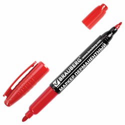 Маркер перманентный двусторонний BRAUBERG, КРАСНЫЙ, круглый наконечник 2/4 мм, 150838 - фото 15054858