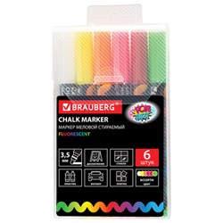 Маркеры меловые "POP-ART", НАБОР 6 ЦВЕТОВ, 3,5 мм, стираемые, для гладких поверхностей, BRAUBERG, 151526 - фото 15054887