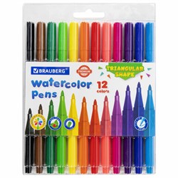 Фломастеры трехгранные 12 цветов, вентилируемый колпачок, BRAUBERG "PREMIUM", ПВХ-упаковка, 152193 - фото 15054899