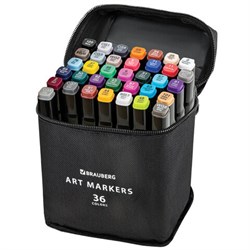 Маркеры для скетчинга двусторонние, НАБОР 36 шт, текстильный чехол, BRAUBERG, 152230 - фото 15054901