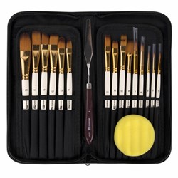 Кисти художественные набор 15 шт. + мастихин в пенале, белые, синтетика, BRAUBERG ART DEBUT, 201044 - фото 15055122