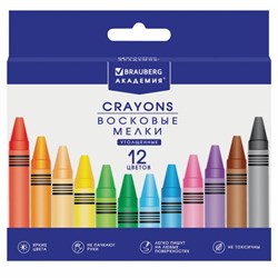 Восковые мелки трехгранные утолщенные BRAUBERG "АКАДЕМИЯ", НАБОР 12 цветов, 227287 - фото 15055356