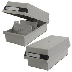 Картотека пластиковая ФОРМАТ А6 (148х105 мм) горизонтальная на 1300 карт, с крышкой, серая, HAN (Германия), НА956/11 - фото 15055504