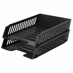 Лотки горизонтальные для бумаг, НАБОР 2 шт. (358х272х138 мм), сетчатые, черные, BRAUBERG-MAXI, 231360 - фото 15055507