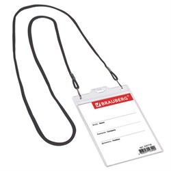 Бейдж вертикальный БОЛЬШОЙ (120х90 мм), на черном шнурке 45 см, 2 карабина, BRAUBERG, 235718 - фото 15055576