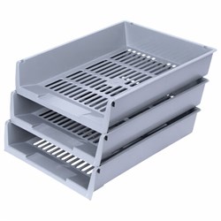 Лотки горизонтальные для бумаг, КОМПЛЕКТ 3 шт., 340х270х70 мм, серый, BRAUBERG "Office", 237256 - фото 15055690