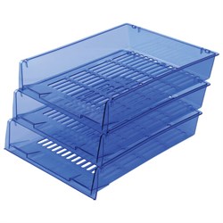 Лотки горизонтальные для бумаг, КОМПЛЕКТ 3 шт., 340х270х70 мм, тонированный синий, BRAUBERG "Office", 237259 - фото 15055693