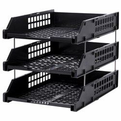 Лотки горизонтальные для бумаг, КОМПЛЕКТ 3 шт., 334х255х271 мм, черный, BRAUBERG GRAND OFFICE, 238109 - фото 15055760