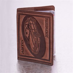 Обложка для автодокументов натуральная кожа краст, машина + "АВТОДОКУМЕНТЫ", коньяк, 238208 - фото 15055777