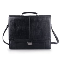 Портфель "Бизнес", 41х34х10 см, искусственная кожа, 3 отделения, замок с ключом, черный, 309 - фото 15055843