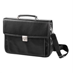 Портфель из натуральной кожи, 38х27х12 см, 2 отделения, замок с ключом, черный, 2-237 - фото 15055849