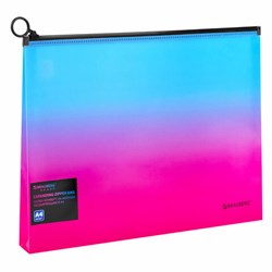 Папка-конверт расширяющаяся на молнии BRAUBERG "Grade", А4, до 300 листов, розово-голубой градиент, 0,18 мм, 271967 - фото 15055958