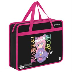 Папка на молнии с ручками BRAUBERG А4, 1 отделение, пластик, 80 мм, "Anime girl", 272162 - фото 15055991