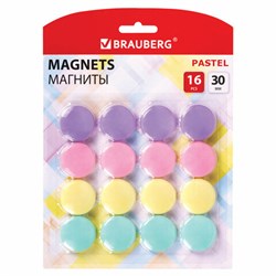 Магниты 30 мм, НАБОР 16 шт., BRAUBERG "PASTEL", блистер, 272519 - фото 15056011