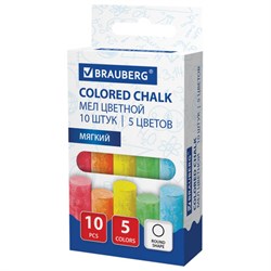 Мел цветной круглый мягкий 10 штук, 5 цветов, BRAUBERG, картонная упаковка, европодвес, 272767 - фото 15056060