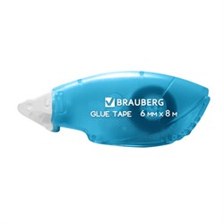 Клей-лента BRAUBERG STANDARD, 6 мм х 8 м, корпус матовый голубой, блистер, 273027 - фото 15056072